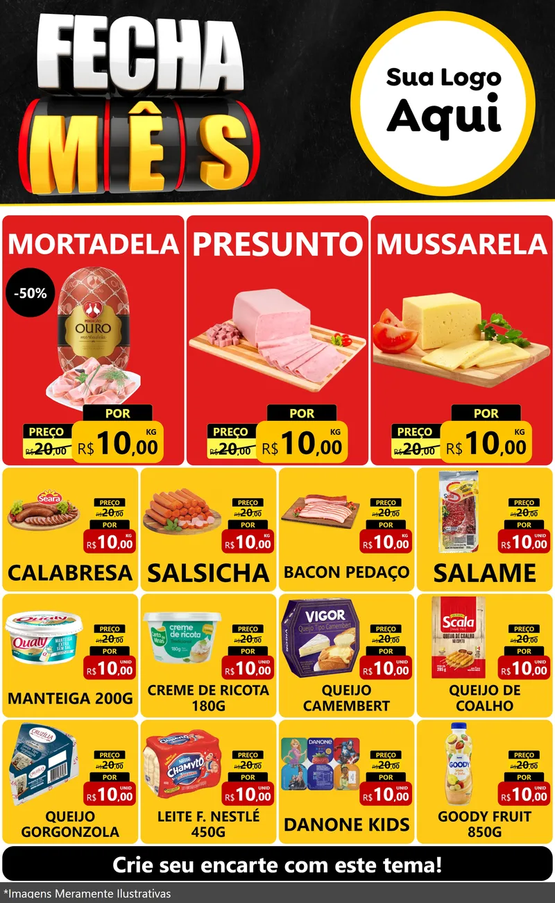 Modelo de Encarte para Encarte Grande com o tema Fecha Mês para Frios e Laticínios