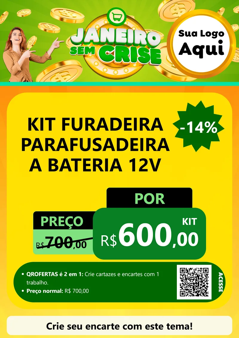 Modelo de Cartaz para Cartaz A4 Vertical com o tema Janeiro Sem Crise para Maquinas e Ferramentas
