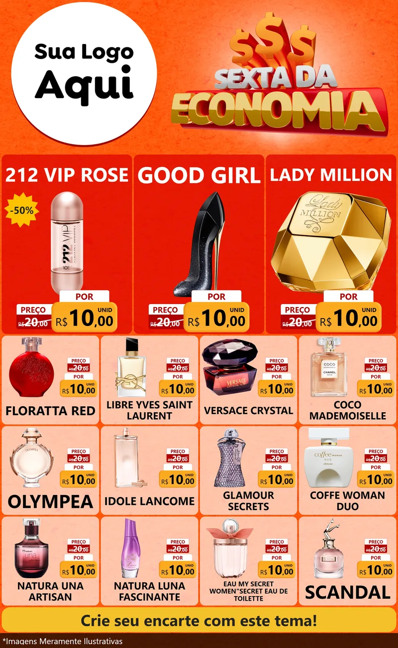 Modelo de Encarte para Encarte Grande com o tema Sexta da Economia para Perfumes