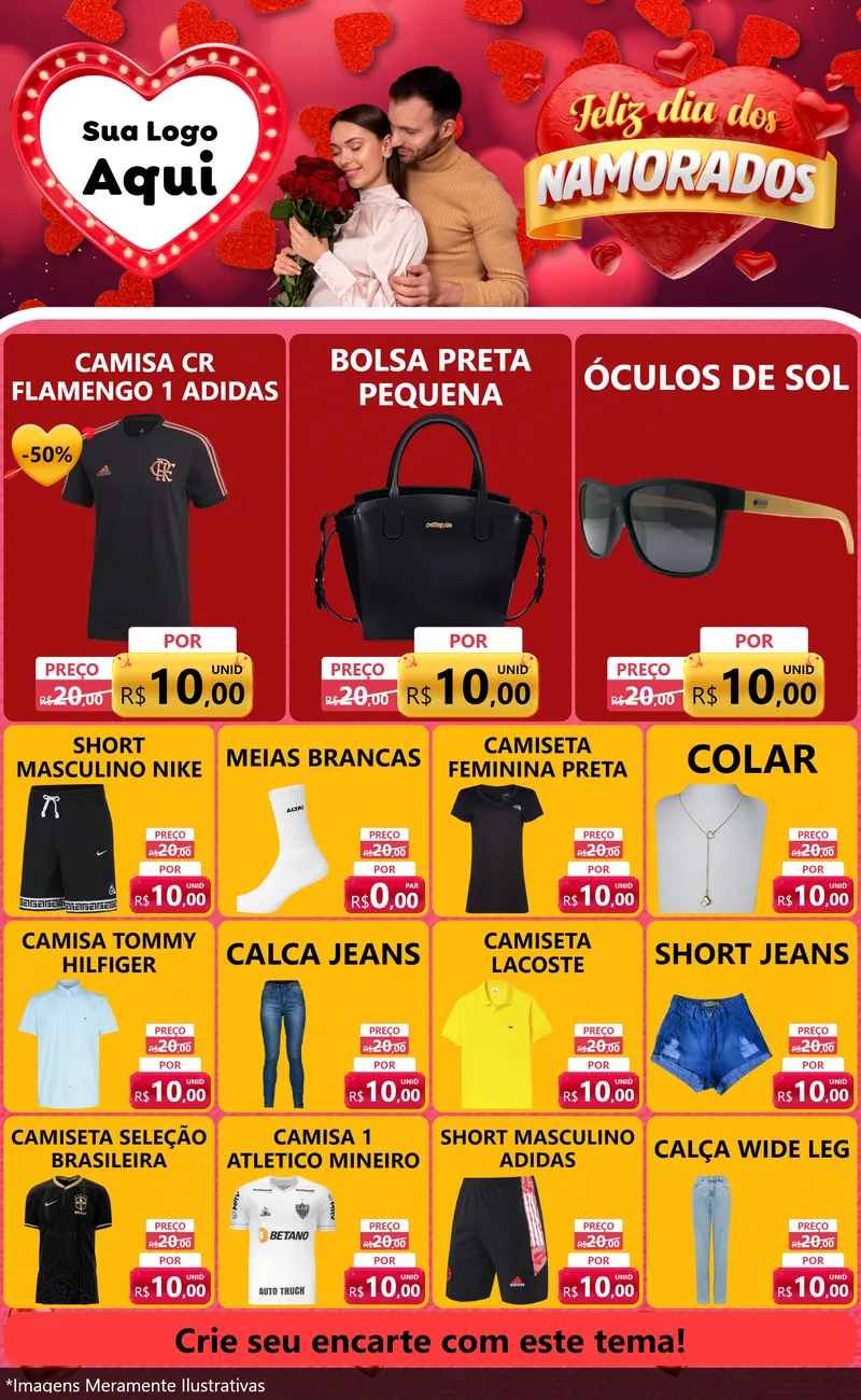 Modelo de Encarte para Encarte Grande com o tema Feliz Dia Dos Namorados para Roupas e acessórios