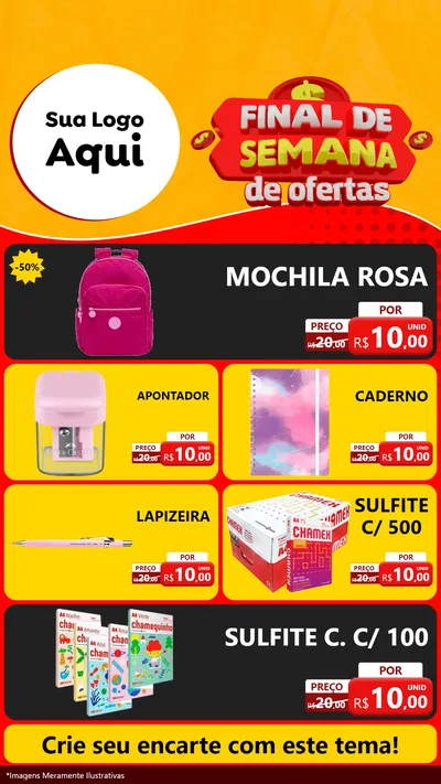 Modelo de TV para TV Vertical com o tema Final de Semana de Ofertas para Papelaria