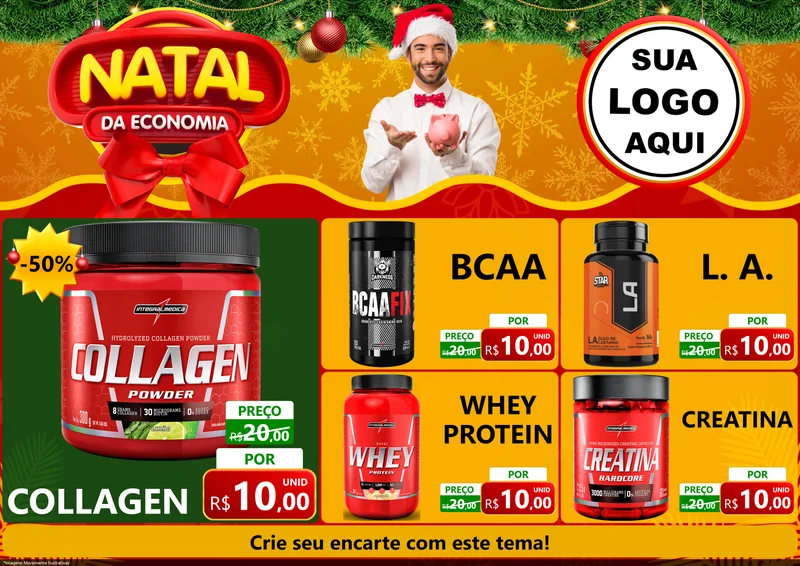 Modelo de Encarte para Encarte A4 Horizontal com o tema Natal da Economia para Suplementos alimentares