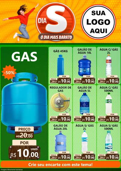 Modelo de Encarte para Encarte A4 Vertical com o tema Dia S - O Dia Mais Barato para Água e gás
