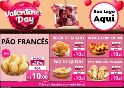Modelo de Encarte para Encarte A4 Horizontal com o tema Valentine's Day para Padaria