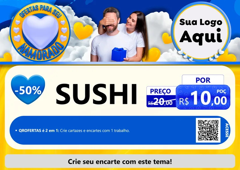 Modelo de Cartaz para Cartaz A4 Horizontal com o tema Ofertas Para Seu Namorado para Comida japonesa