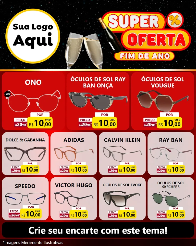 Modelo de Rede Social para Feed Instagram com o tema Super Oferta Fim de Ano para Óticas