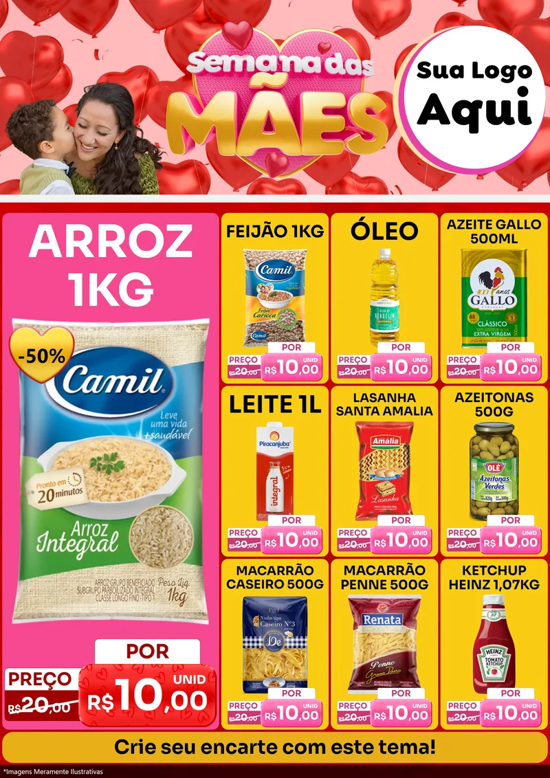 Modelo de Encarte para Encarte A4 Vertical com o tema Semana Das Mães para Supermercado