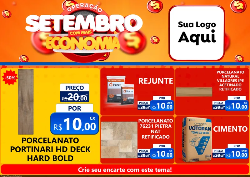 Modelo de Encarte para Encarte A4 Horizontal com o tema Operação Setembro Com Muita Economia para Pisos e revestimentos