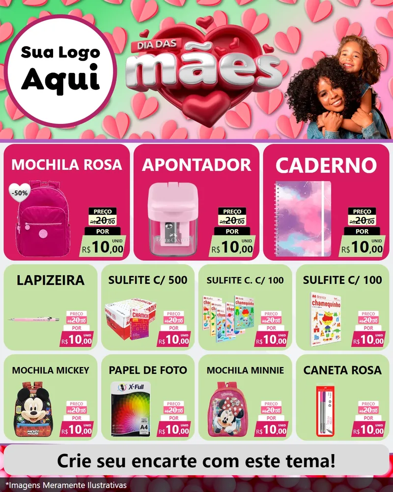 Modelo de Rede Social para Feed Instagram com o tema Dia das Mães para Papelaria