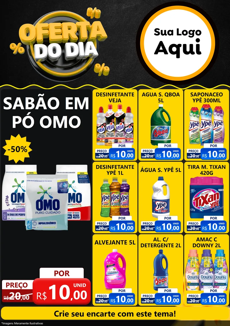 Modelo de Encarte para Encarte A4 Vertical com o tema Oferta Do Dia para Produtos de Limpeza