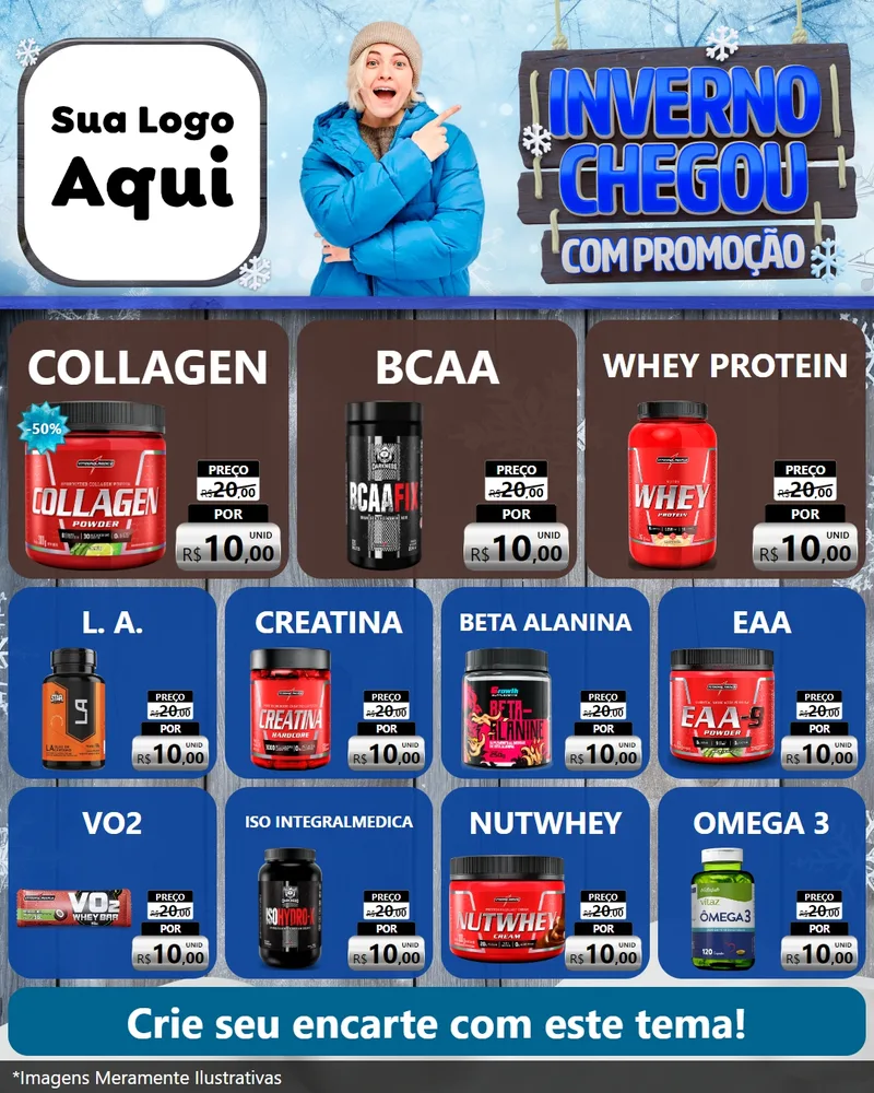 Modelo de Rede Social para Feed Instagram com o tema Inverno Chegou Com Promoção para Suplementos alimentares