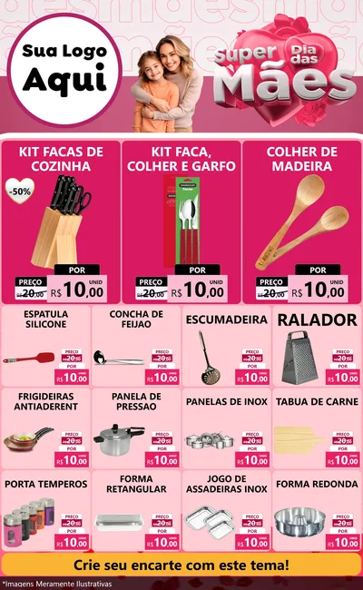 Modelo de Encarte para Encarte Grande com o tema Super Dia Das Mães para Utilidades Domésticas