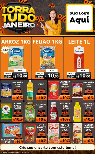 Modelo de Encarte para Encarte Grande com o tema Torra Tudo Janeiro para Supermercado