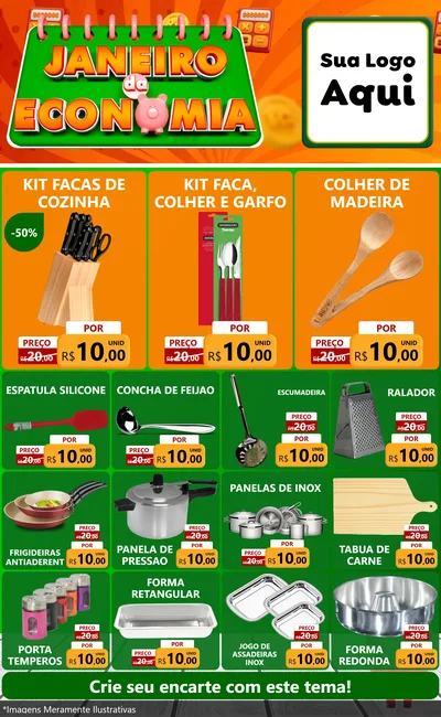 Modelo de Encarte para Encarte Grande com o tema Janeiro da Economia para Utilidades Domésticas