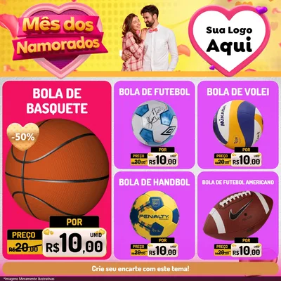 Modelo de Rede Social para Feed Facebook com o tema Mês dos Namorados para Artigos Esportivos