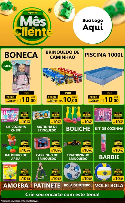 Modelo de Encarte para Encarte Grande com o tema Especial Mês do Cliente para Brinquedos
