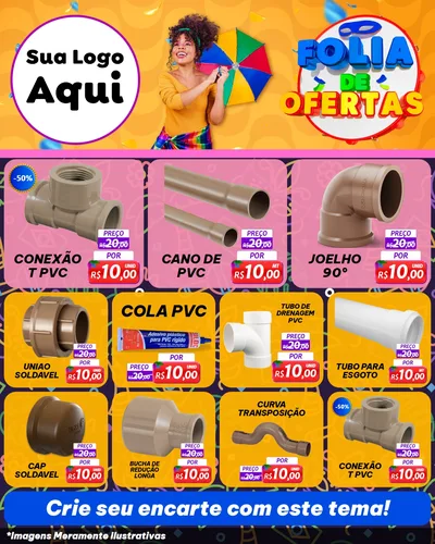 Modelo de Rede Social para Feed Instagram com o tema Folia de Ofertas para Tubos e conexões