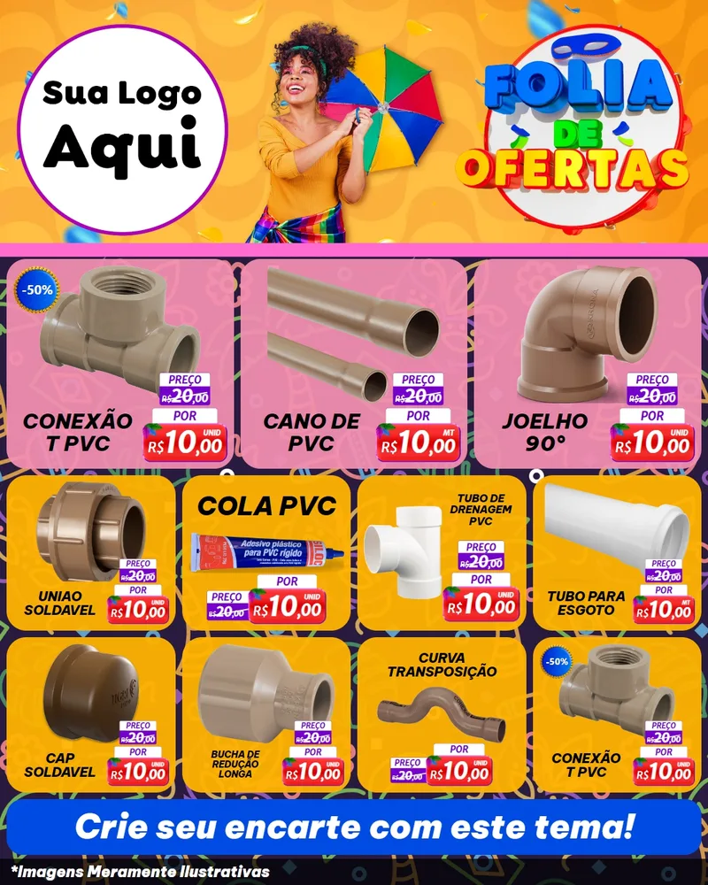 Modelo de Rede Social para Feed Instagram com o tema Folia de Ofertas para Tubos e conexões