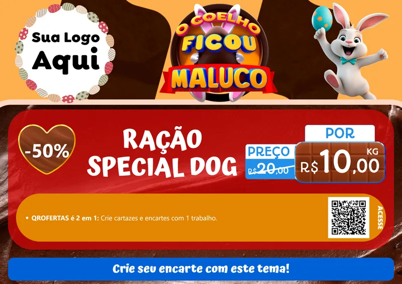Modelo de Cartaz para Cartaz A4 Horizontal com o tema O Coelho Ficou Maluco - Páscoa para Pet Shop