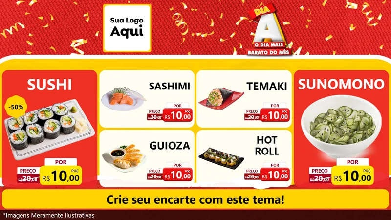 Modelo de TV para TV Horizontal com o tema Dia A o Dia Mais Barato do Mês para Comida japonesa