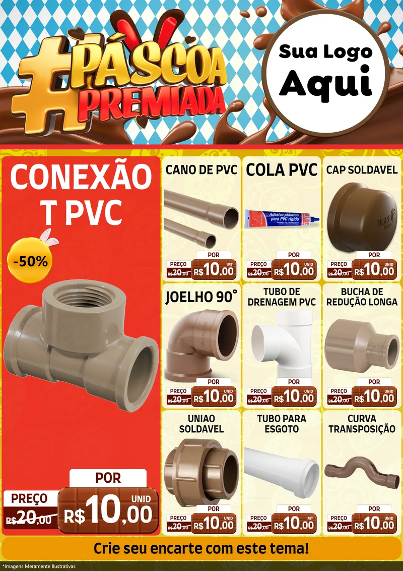 Modelo de Encarte para Encarte A4 Vertical com o tema Páscoa Premiada para Tubos e conexões