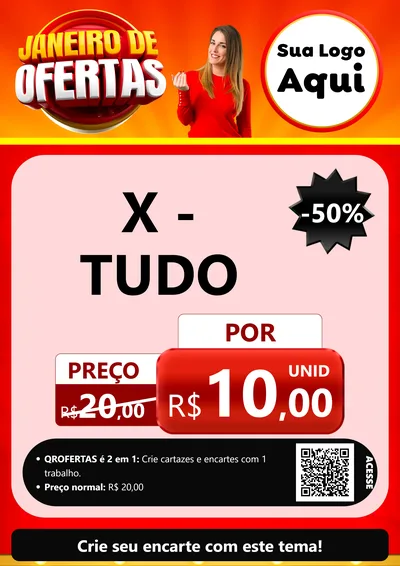 Modelo de Cartaz para Cartaz A4 Vertical com o tema Janeiro de Ofertas para Hamburgueria