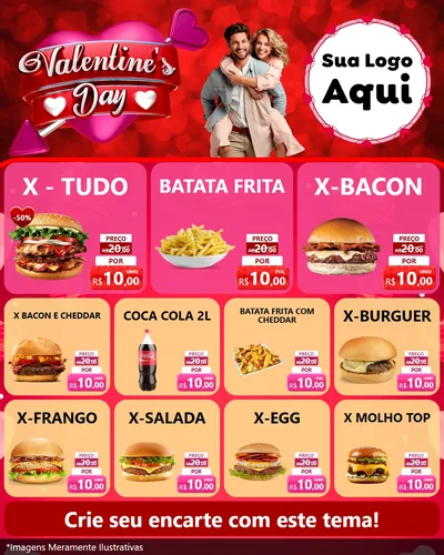 Modelo de Rede Social para Feed Instagram com o tema Valentine's Day para Hamburgueria