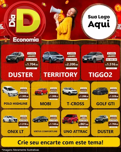 Modelo de Rede Social para Feed Instagram com o tema Dia D Economia para Concessionaria de Carros