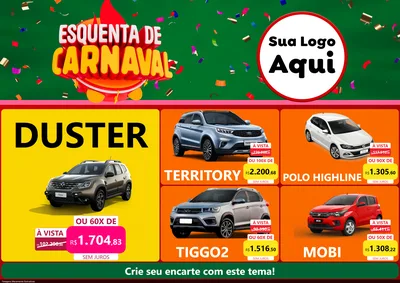 Modelo de Encarte para Encarte A4 Horizontal com o tema Esquenta de Carnaval para Concessionaria de Carros