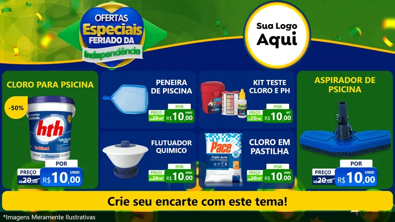 Modelo de TV para TV Horizontal com o tema Ofertas Especiais Feriado da Independência para Produtos para Piscina