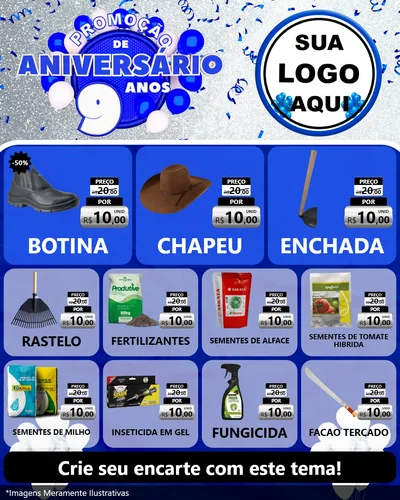 Modelo de Rede Social para Feed Instagram com o tema Promoção de Aniversário - 9 Anos para Agropecuária