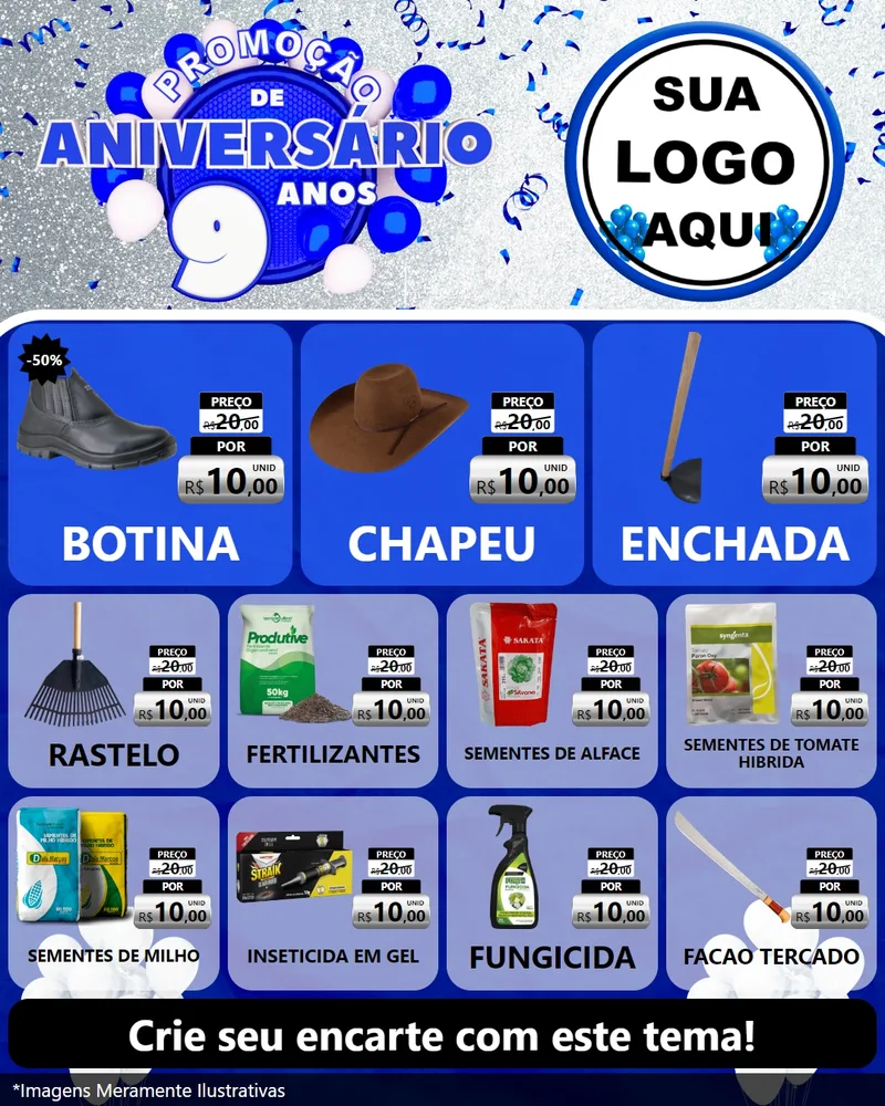 Modelo de Rede Social para Feed Instagram com o tema Promoção de Aniversário - 9 Anos para Agropecuária