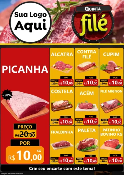 Modelo de Encarte para Encarte A4 Vertical com o tema Quinta Filé para Açougue