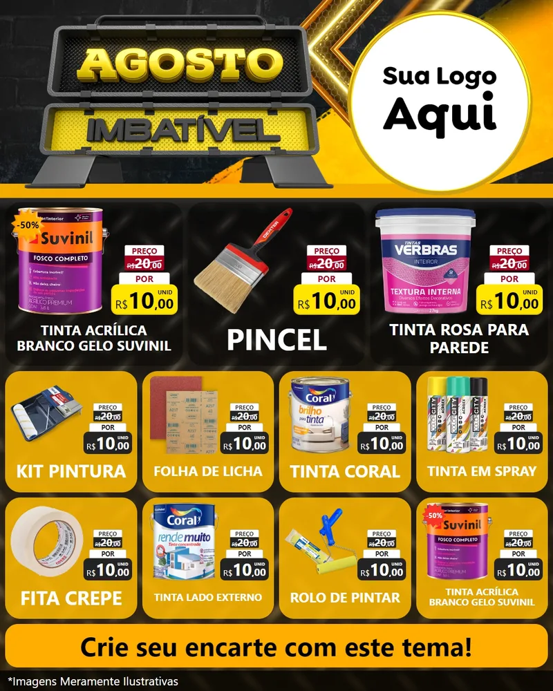 Modelo de Rede Social para Feed Instagram com o tema Agosto Imbatível para Tintas e Ferramentas