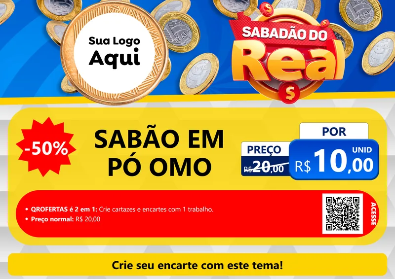 Modelo de Cartaz para Cartaz A4 Horizontal com o tema Sabadão do Real para Produtos de Limpeza