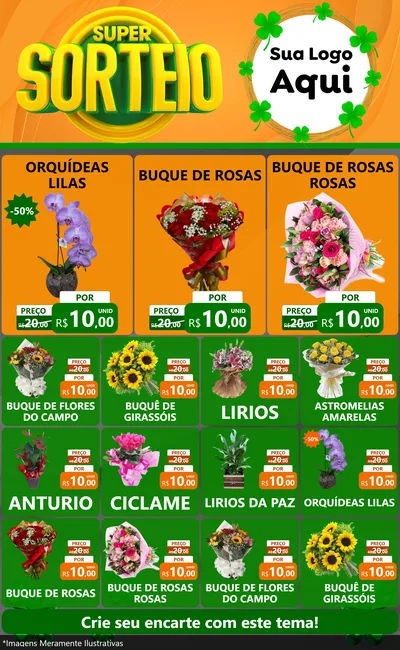 Modelo de Encarte para Encarte Grande com o tema Super Sorteio para Floricultura e jardim