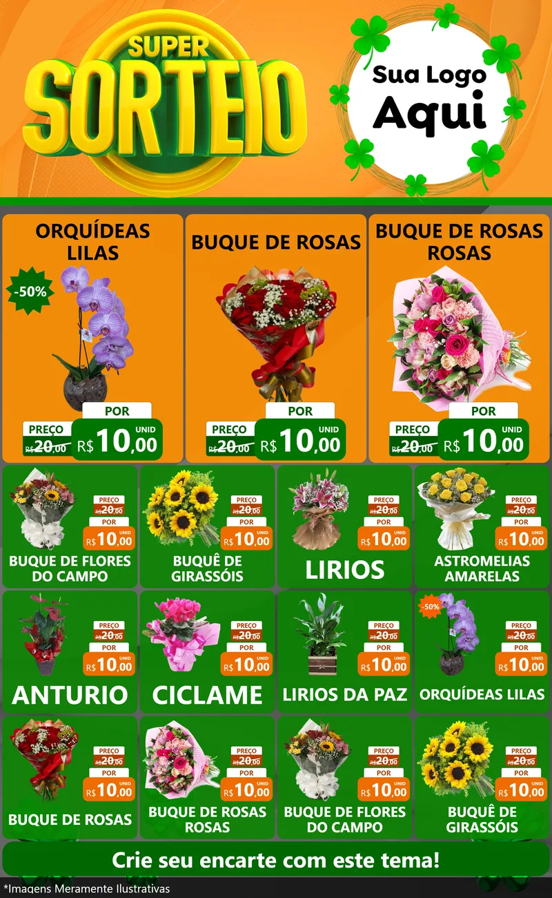 Modelo de Encarte para Encarte Grande com o tema Super Sorteio para Floricultura e jardim
