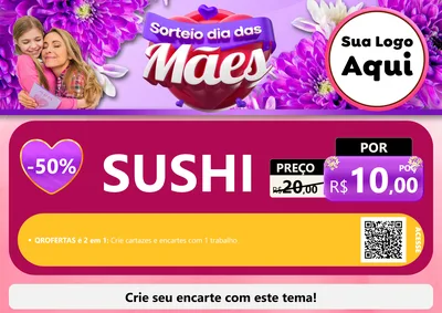 Modelo de Cartaz para Cartaz A4 Horizontal com o tema Sorteio Dia das Mães para Comida japonesa