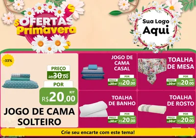 Modelo de Encarte para Encarte A4 Horizontal com o tema Ofertas de Primavera para Cama, Mesa e Banho