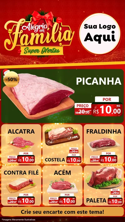 Modelo de Rede Social para Stories com o tema Alegria em Família Super Ofertas - Natal para Açougue