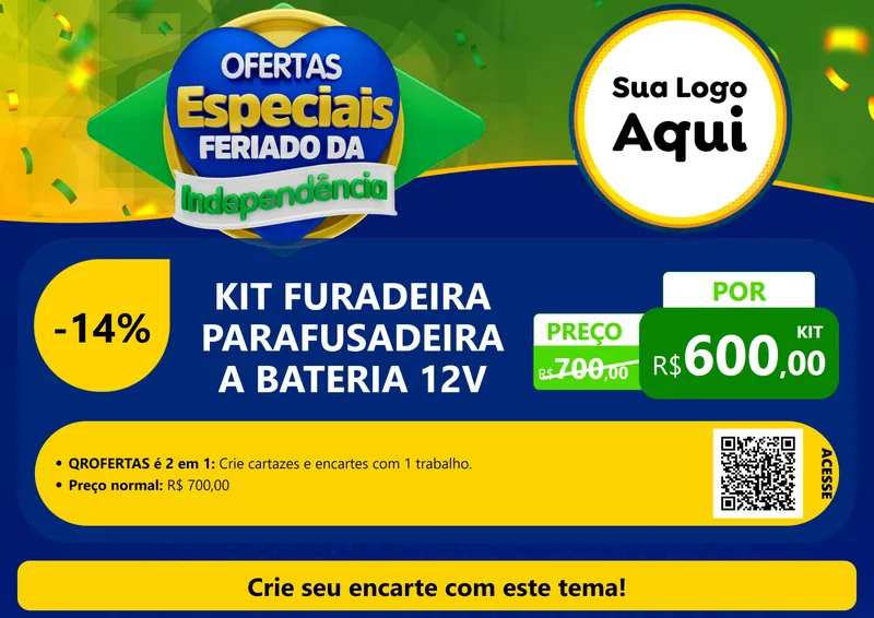 Modelo de Cartaz para Cartaz A4 Horizontal com o tema Ofertas Especiais Feriado da Independência para Maquinas e Ferramentas