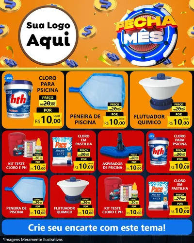 Modelo de Rede Social para Feed Instagram com o tema Fecha Mês para Produtos para Piscina
