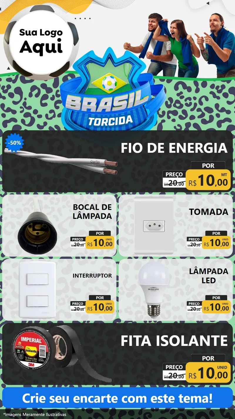Modelo de TV para TV Vertical com o tema Brasil Torcida - Copa para Materiais Elétricos