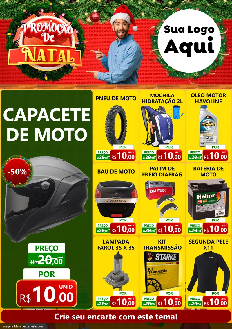 Modelo de Encarte para Encarte A4 Vertical com o tema Promoção de Natal para Moto peças