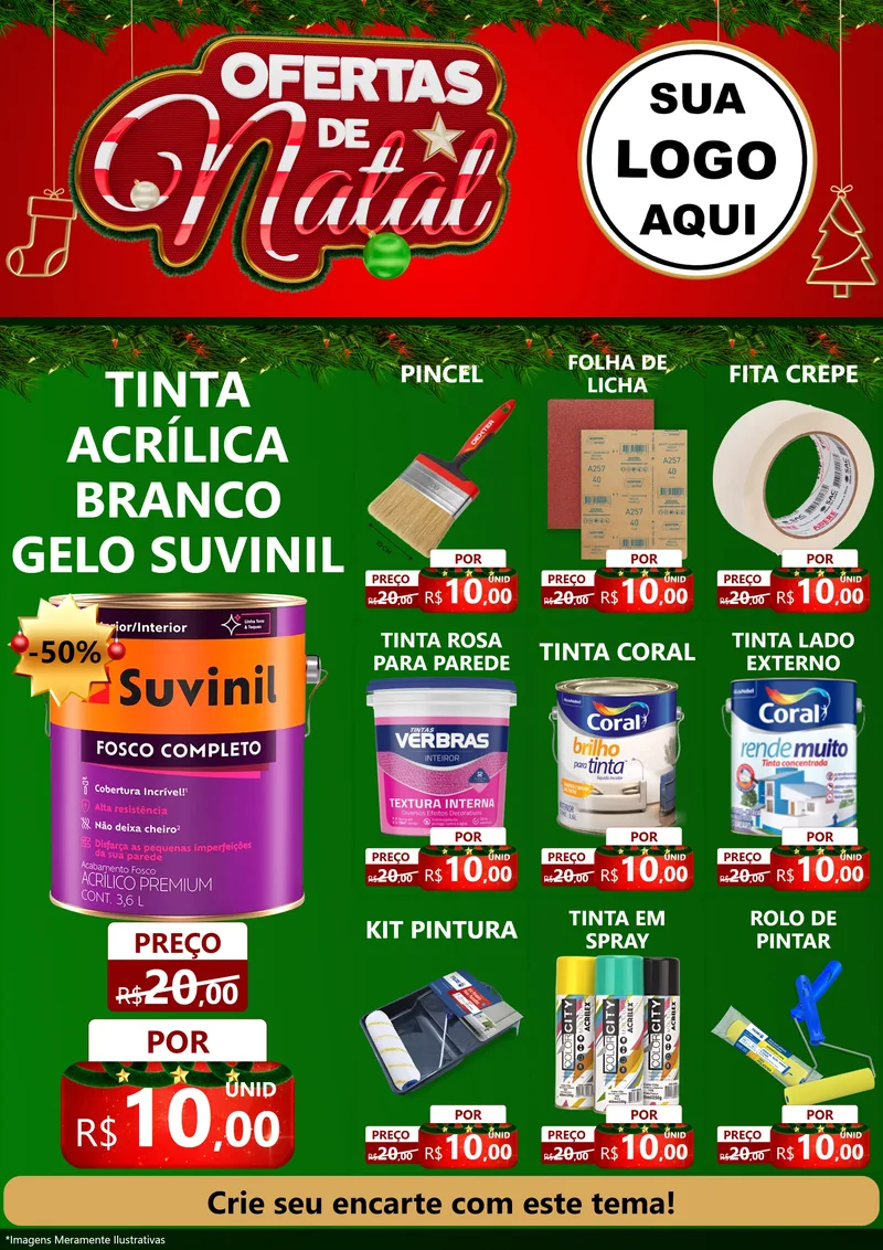 Modelo de Encarte para Encarte A4 Vertical com o tema Ofertas de Natal para Tintas e Ferramentas