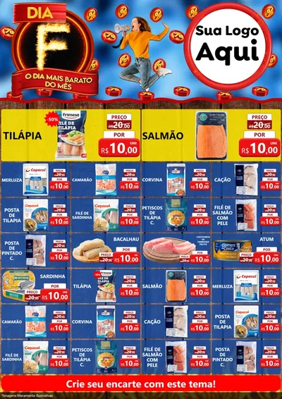 Modelo de Encarte para Encarte A4 Vertical com o tema Dia F - O Dia Mais Barato Do Mês para Peixaria