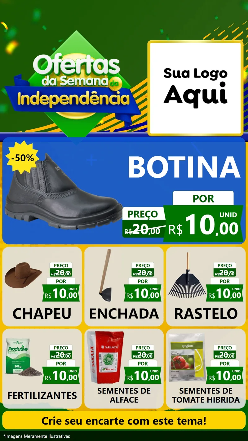 Modelo de Rede Social para Stories com o tema Ofertas da Semana da Independência para Agropecuária