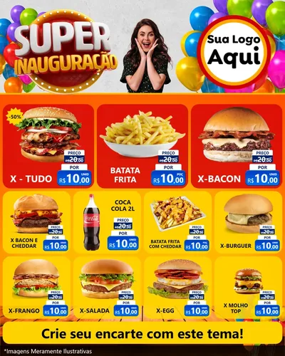 Modelo de Rede Social para Feed Instagram com o tema Super Inauguração para Hamburgueria
