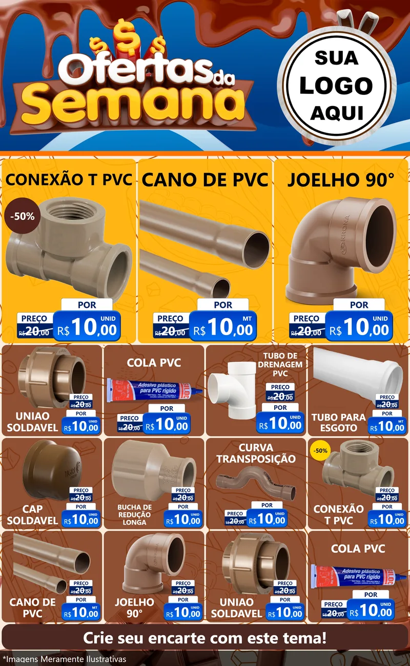 Modelo de Encarte para Encarte Grande com o tema Ofertas da Semana - Páscoa para Tubos e conexões