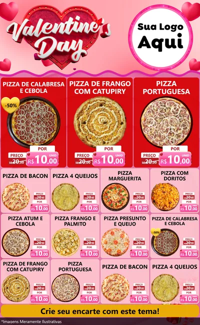 Modelo de Encarte para Encarte Grande com o tema Valentine's Day para Pizzaria